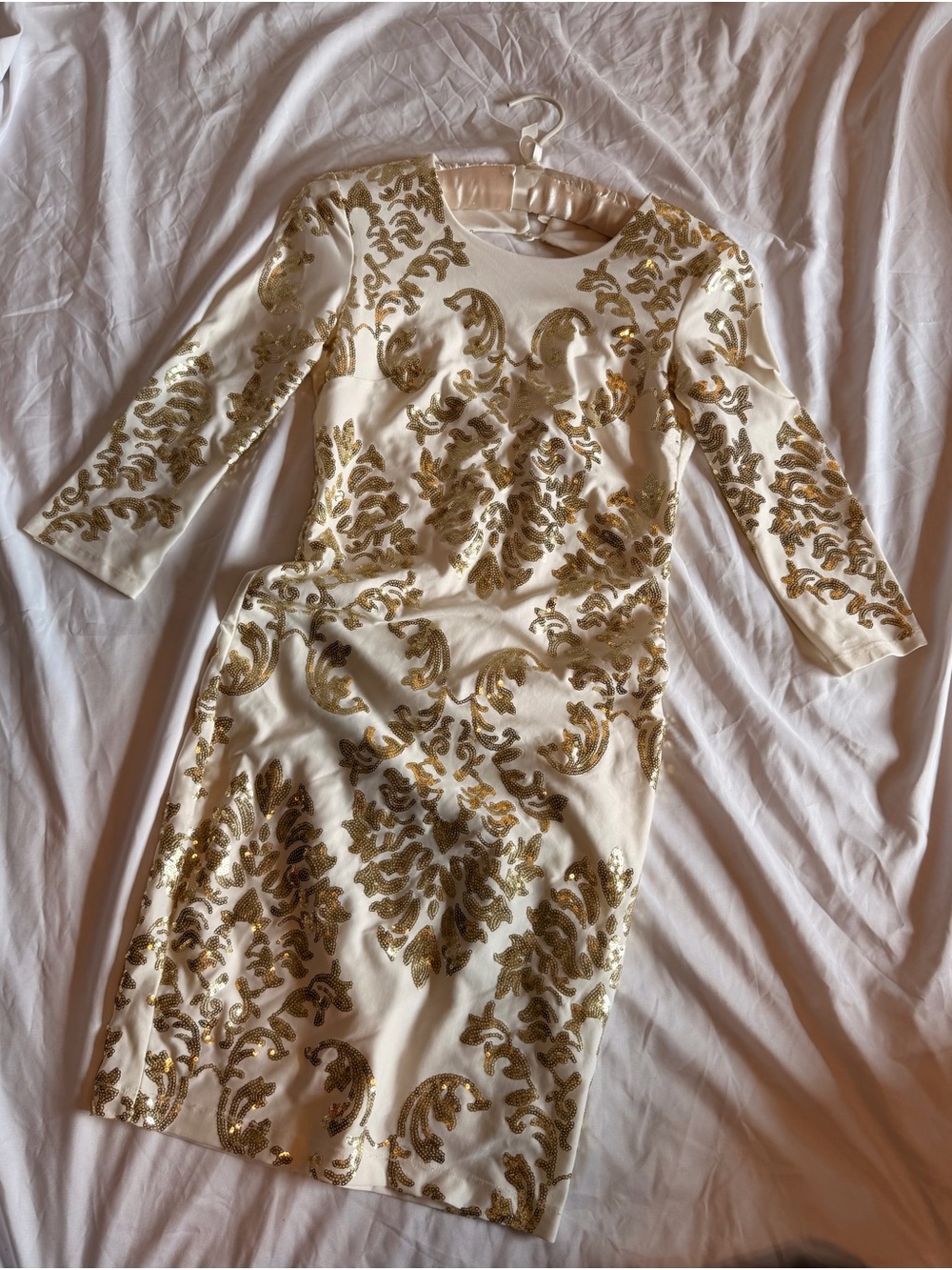 Darling White Dress with Gold Sequin Baroque Embroidery